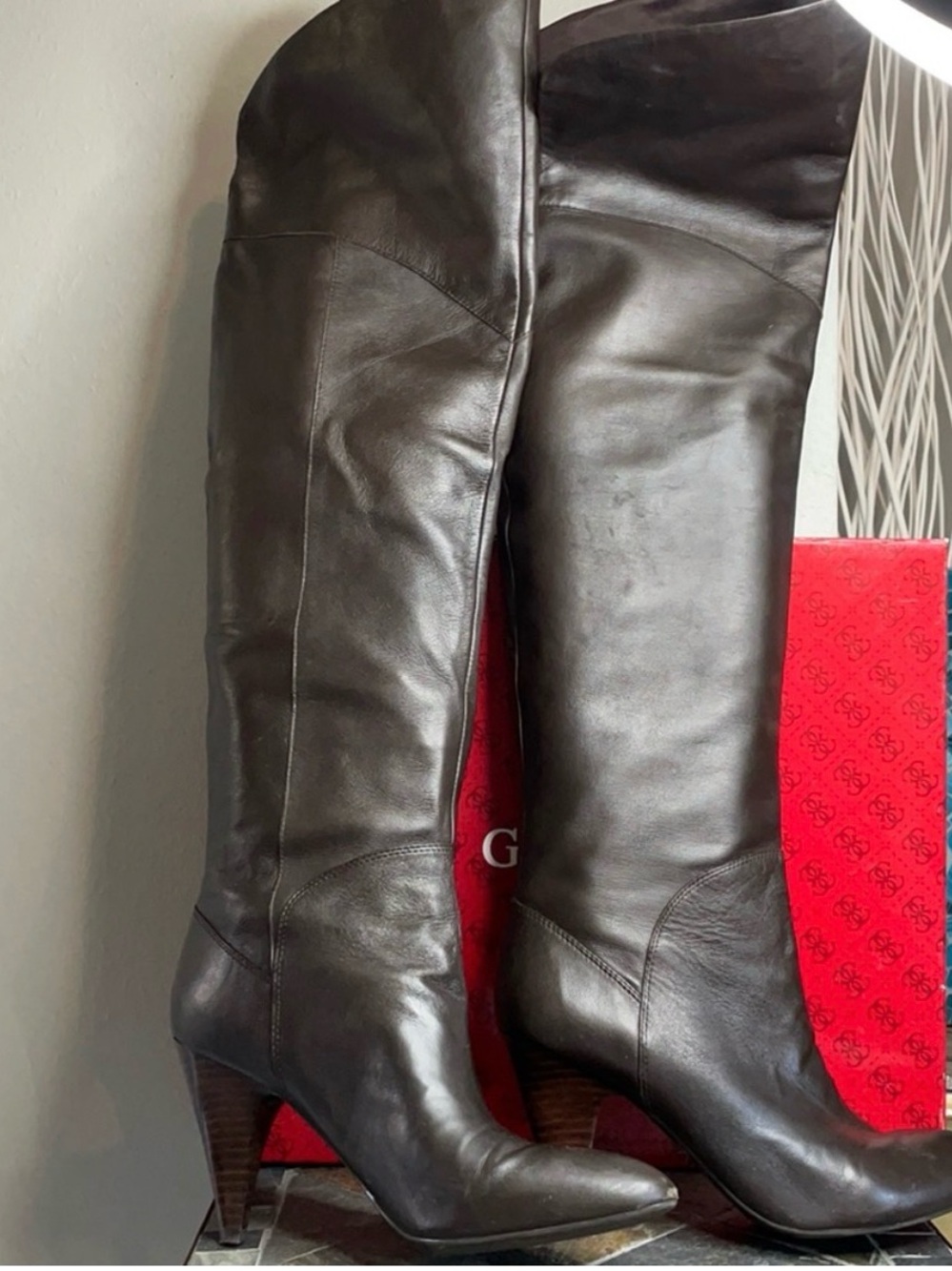 GUESS Gwriselan Over The Knee Boots in Dark Brown Leather